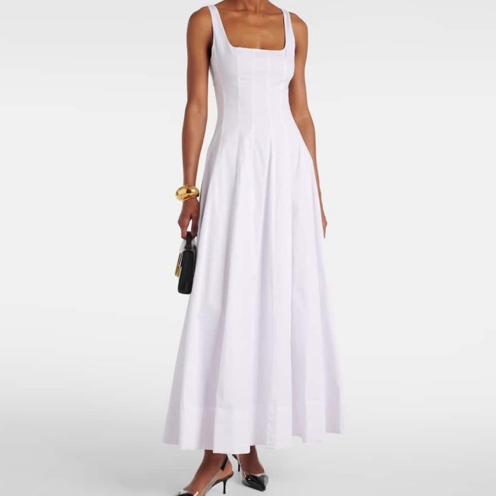 STAUD Wells White Sleeveless Square Neck Maxi Dress